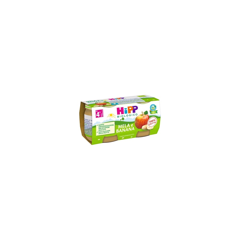 HiPP Omogeneizzato Biologico di Mela e Banana dai 4+ Mesi, 2 x 80 g