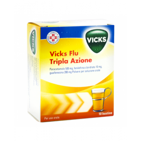 Vicks Flu Tripla Azione 10 Bustine | Sollievo Sintomi Influenza