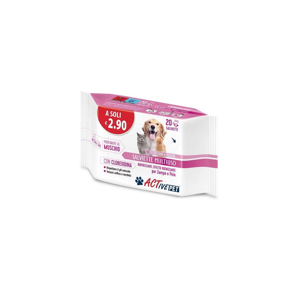 Active Pet Salviette Multiuso con Clorexidina 20pz