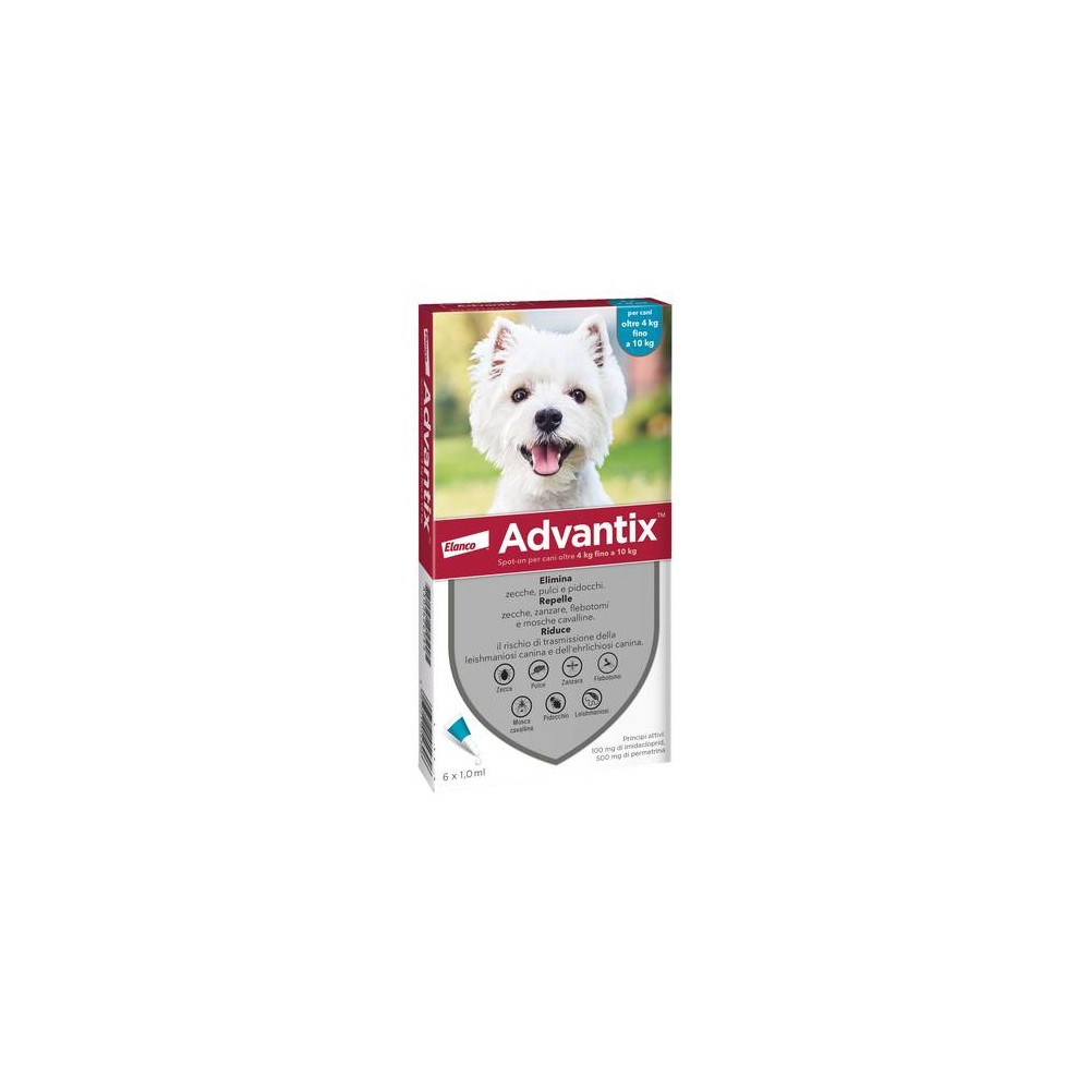 Advantix Spot-On Cani Medi 4-10kg Soluzione 4 Pipette da 1ml