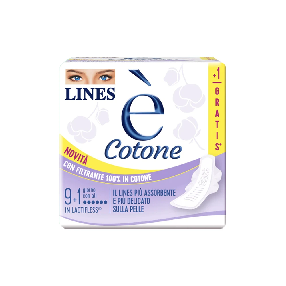Lines è Cotone Assorbenti con Ali 10 Pezzi - Delicati sulla Pelle