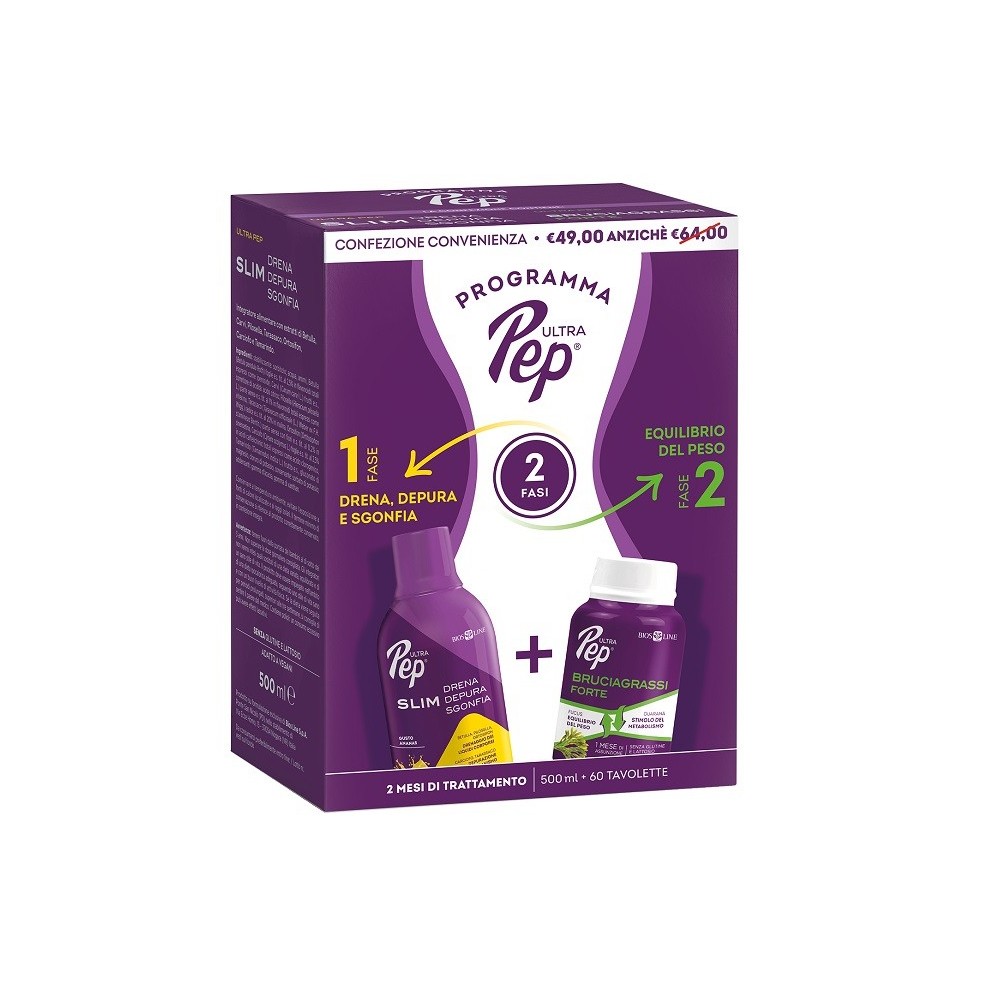 Ultra Pep Slim Drena Depura Sgonfia Ananas 500 ml + Bruciagrassi Forte 60 Tavolette