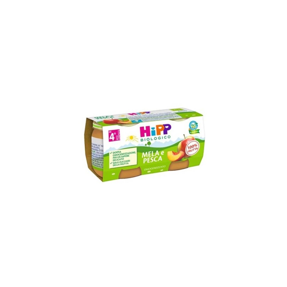 HiPP Omogeneizzato Biologico di Mela e Pesca dai 4+ Mesi, 2 x 80g