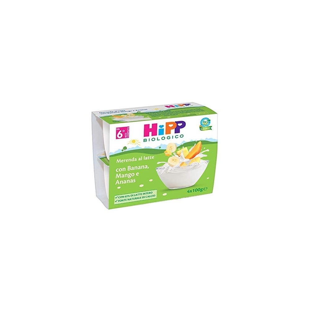HiPP Biologico Merenda al Latte Banana, Mango e Ananas 4 x 100 g